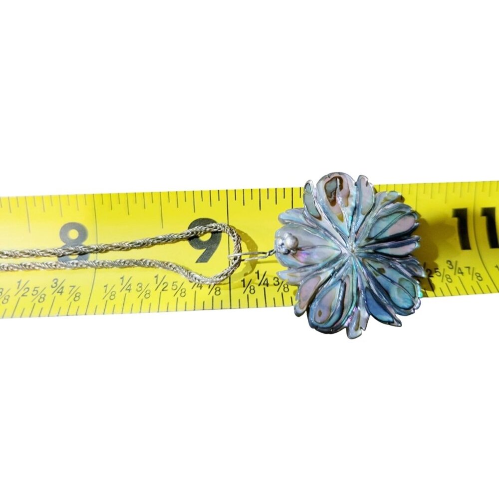 Vintage Abalone Flower Shell Pendant On Sterling Silver Chain 18" Long - Picture 10 of 11